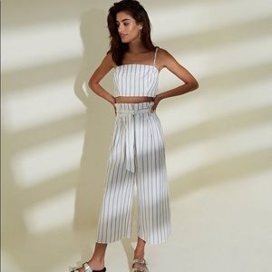 White and black striped paper-bag culottes